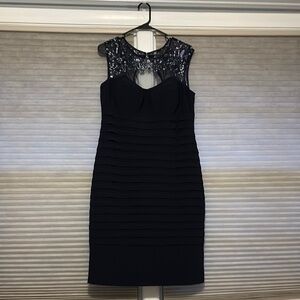 Xscape Black Sheath Mini Dress Sleeveless Crew Neck
